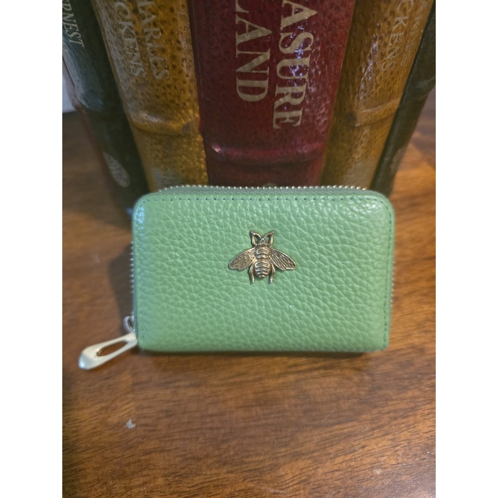 imeetu RFID Credit Card Holder, Small Leather Zipper Card Case Wallet Green
